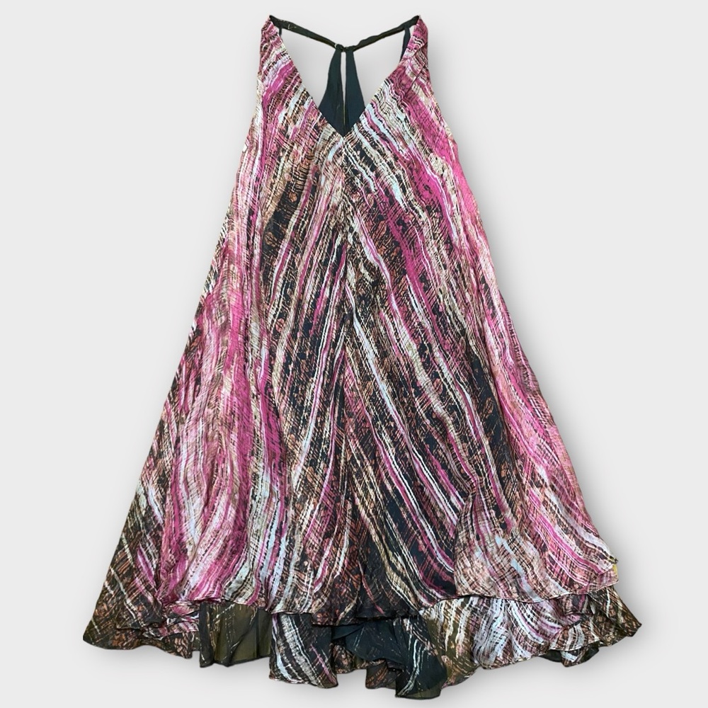 Leon Max Women’s Dress 100% Silk Limited Edition Mini Brushstroke Flowy Feminine